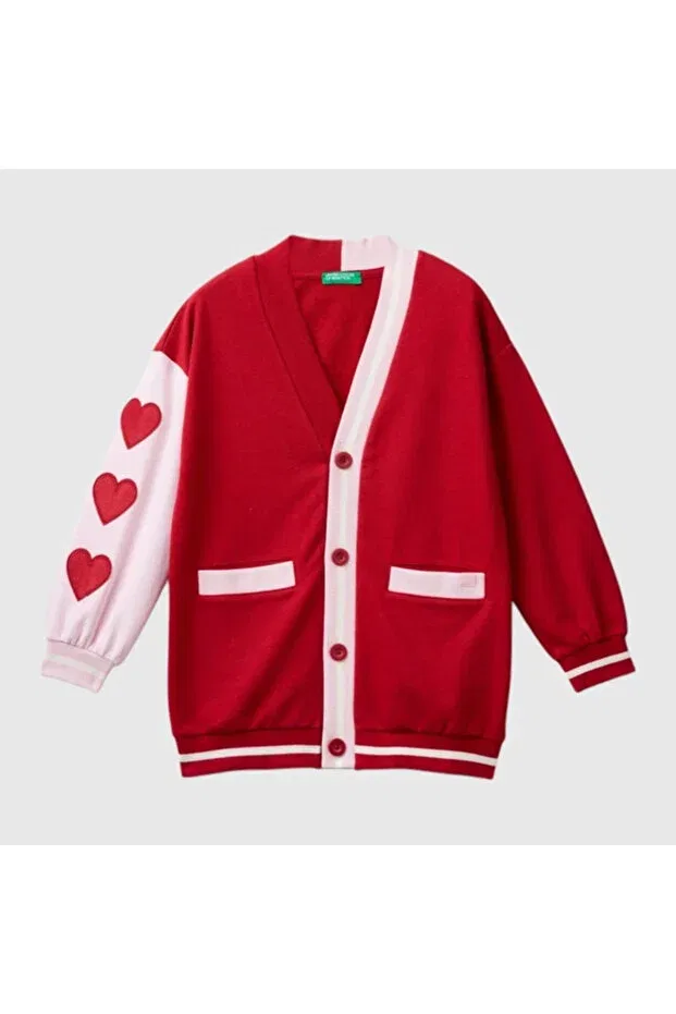 Детский кардиган для девочек с принтом Benetton, Red