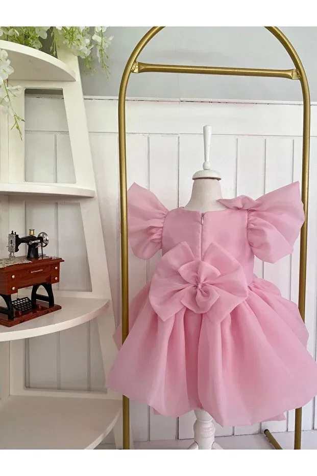 Детское платье для девочек с длинным рукавом Puffy sleeves girl's dress Hobi, Pink