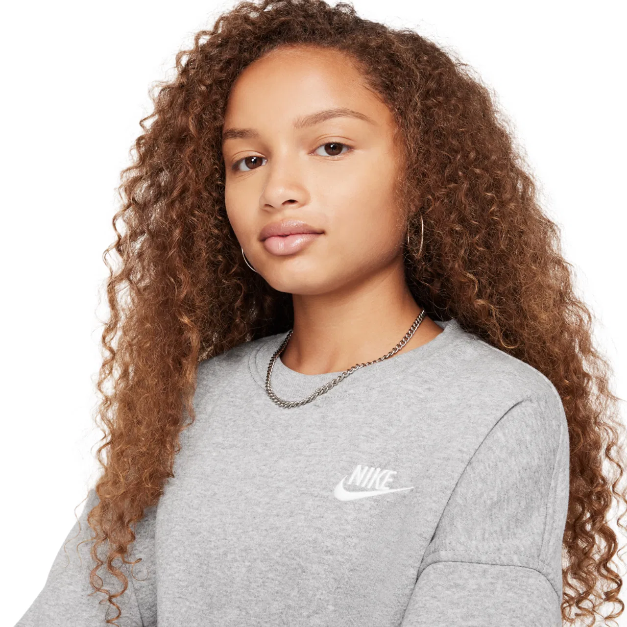 Толстовка Club Fleece Boxy Crew Nike, цвет White/Dk Grey Heather — фото 3