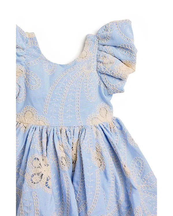 Детское платье для девочек с коротким рукавом Bella Striped Mini Dress Bardot, Bijou Blue — фото 3
