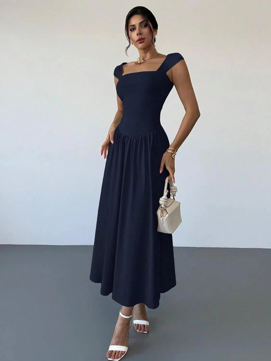 Женское платье миди A-силуэта Backless, Navy Blue — фото 3