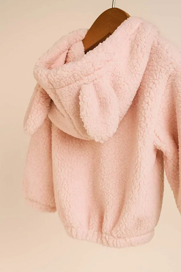 Детское пальто для девочек с капюшоном Plush hooded zippered baby coat Kapsülbebek, Pink — фото 2