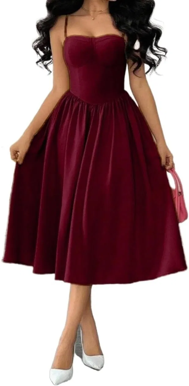 Женское элегантное платье-ками с открытой спиной Slimming Fit, Burgundy