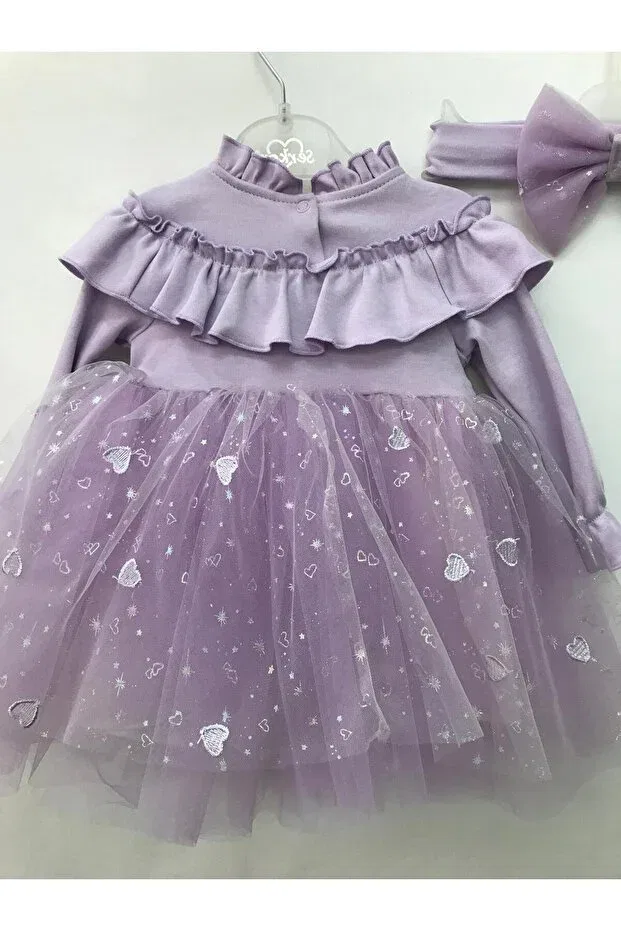 Детское платье для девочек с принтом Heart tulle valon dress 152.0569 Serkon Baby, Lilac — фото 4