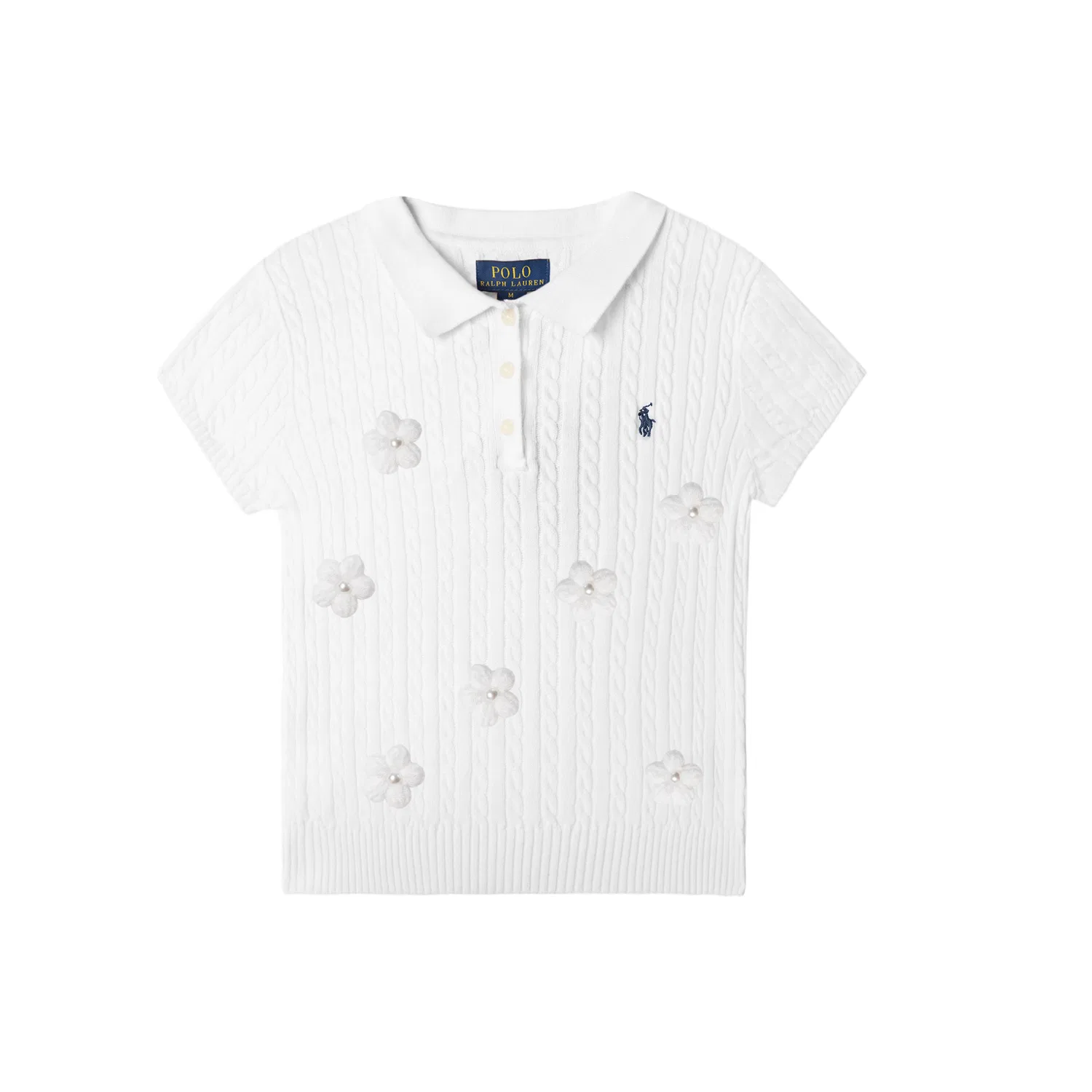 Детский свитер с воротником-поло, белый, с вышивкой, Plain Rare Flower, Polo Ralph Lauren