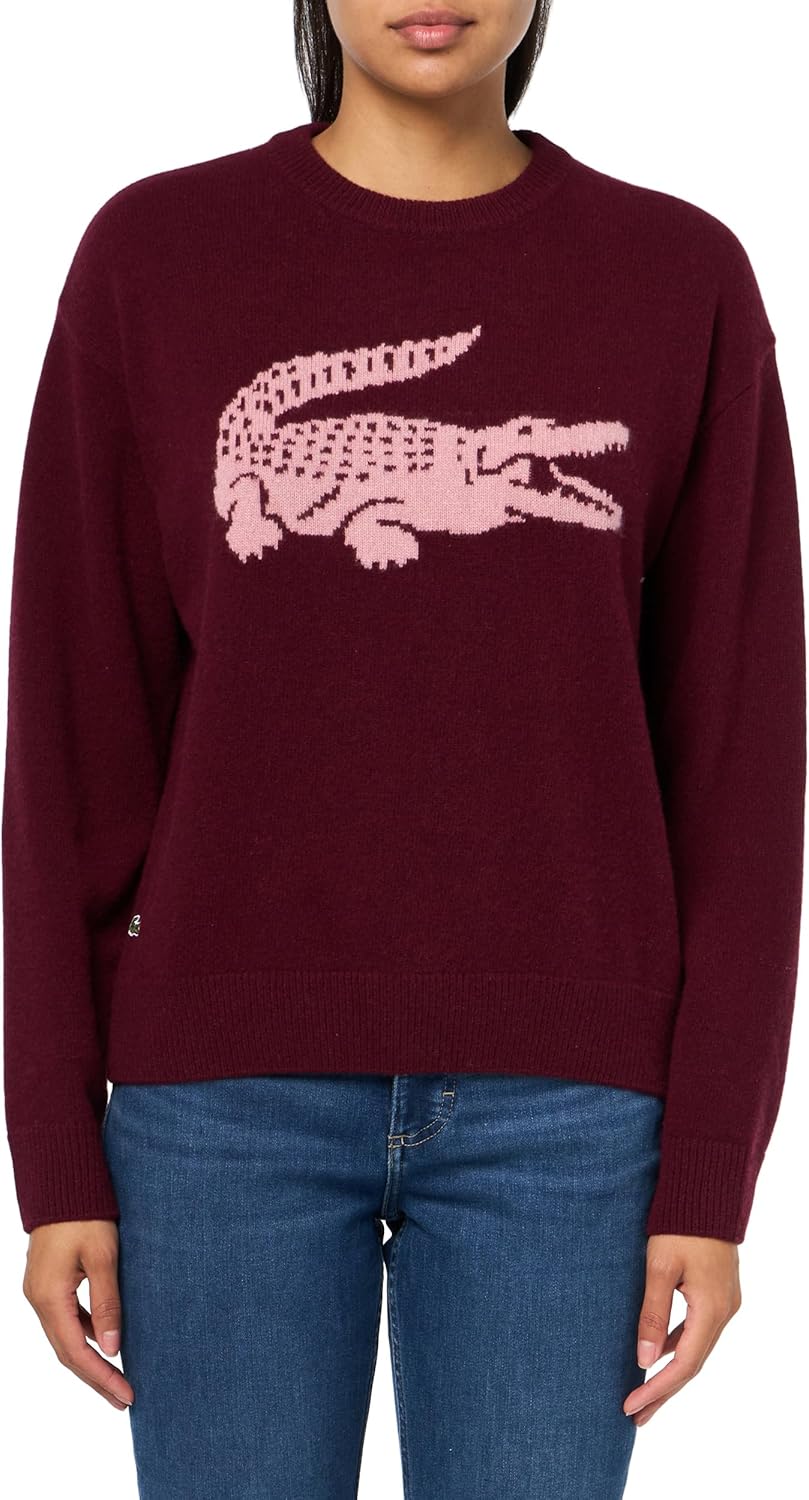 

Lacoste x Bandier женский свитер с контрастным крокодилом, Bordeaux/Light Pink