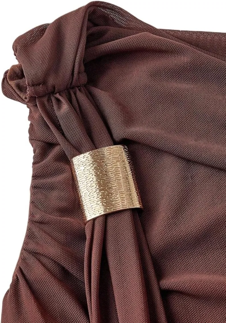 Элегантное женское платье миди с асимметричным вырезом Bodycon, Chocolate Brown — фото 3