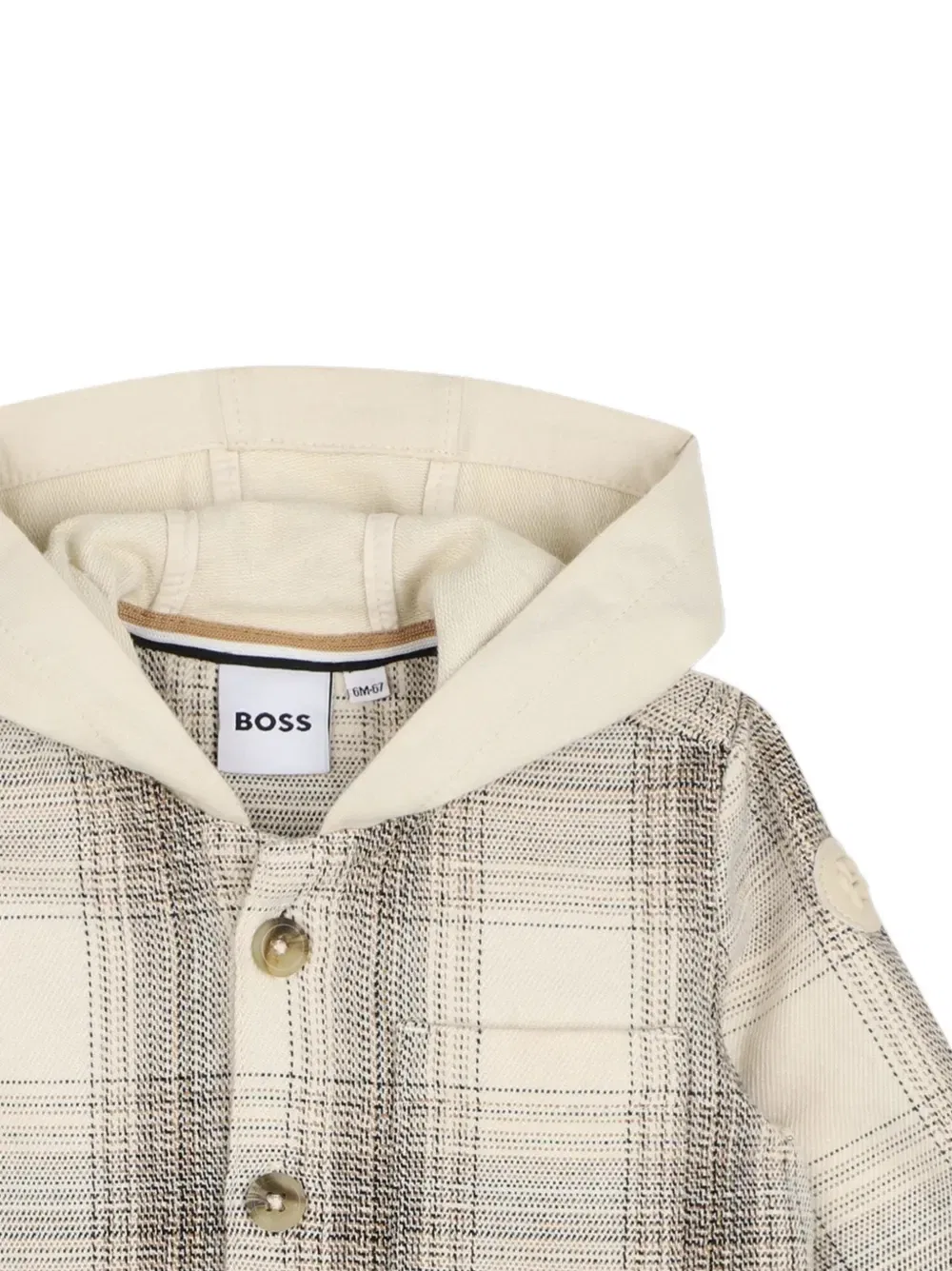 Клетчатая рубашка с капюшоном Boss Kidswear, бежевый — фото 3