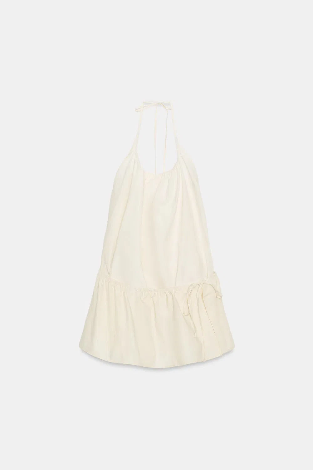 Нейлоновое платье с завязками на шее ZARA, Ecru — фото 4