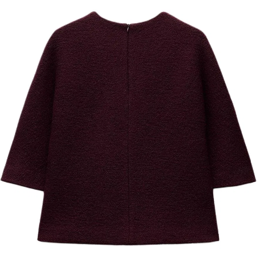 Женский свитер с длинным рукавом Burgundy ZARA, Burgundy — фото 3
