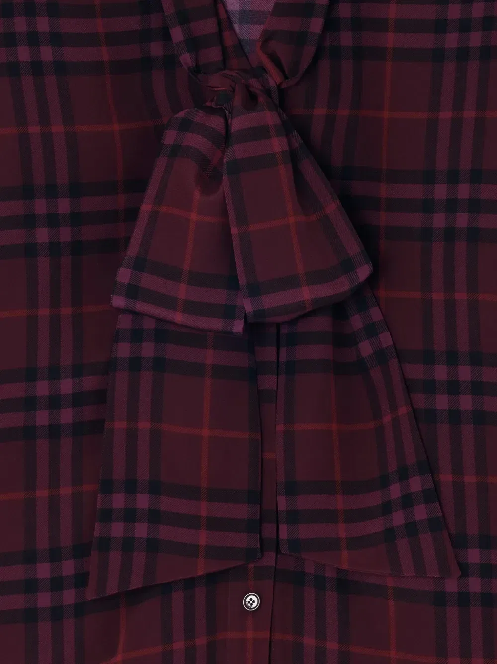 Шелковая блузка с шарфом в клетку BURBERRY, фиолетовый — фото 4