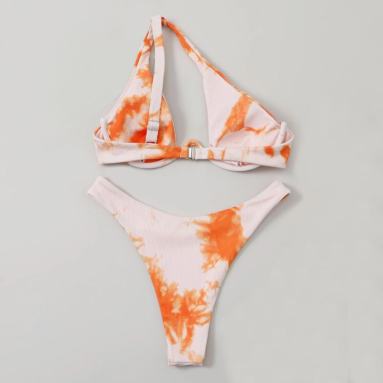 Женский бикини-комплект с одним плечом, вырезами, галстуком, Orange — фото 3