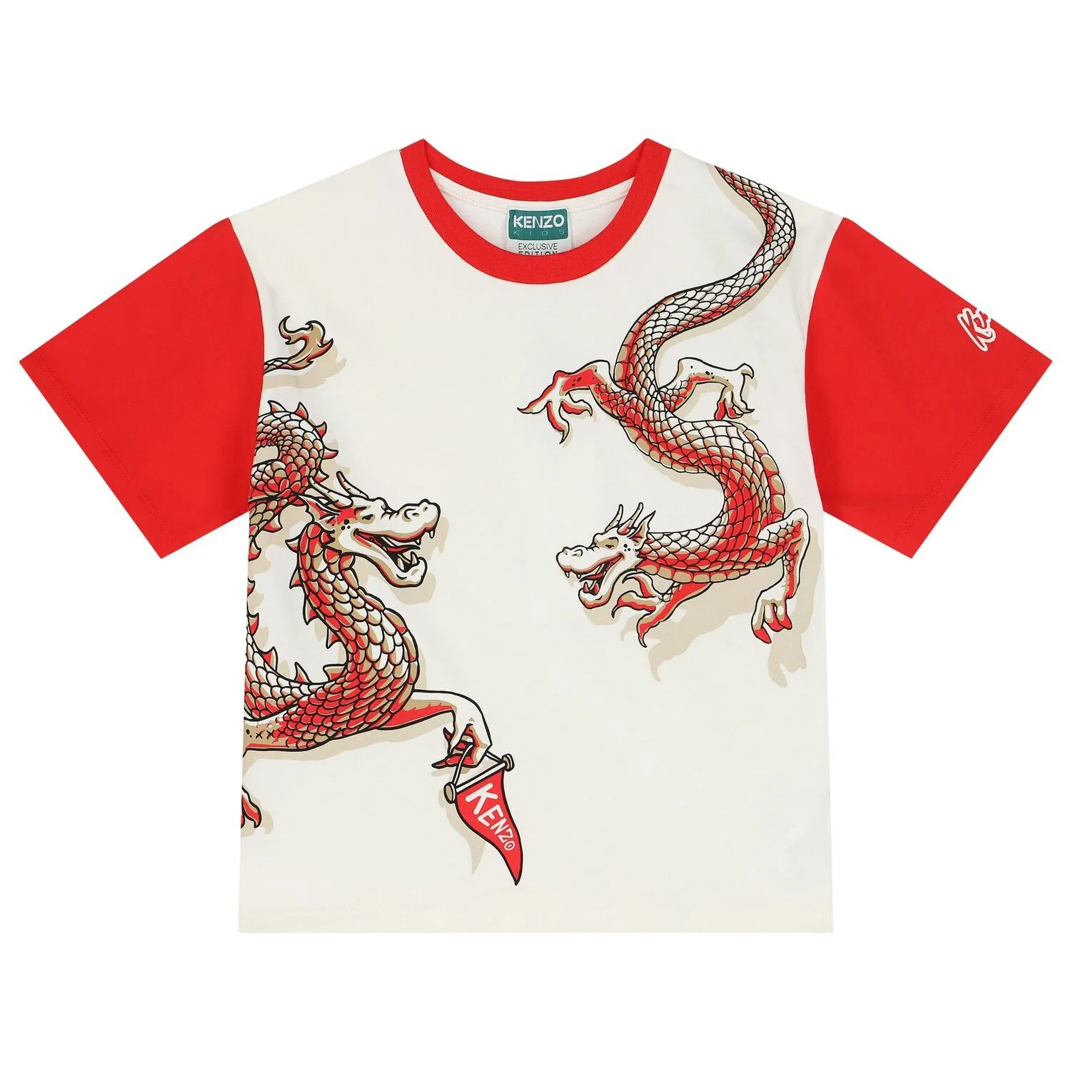 Футболка с принтом дракона Kids Dragon Print Crew Neck T-Shirt Kenzo, White