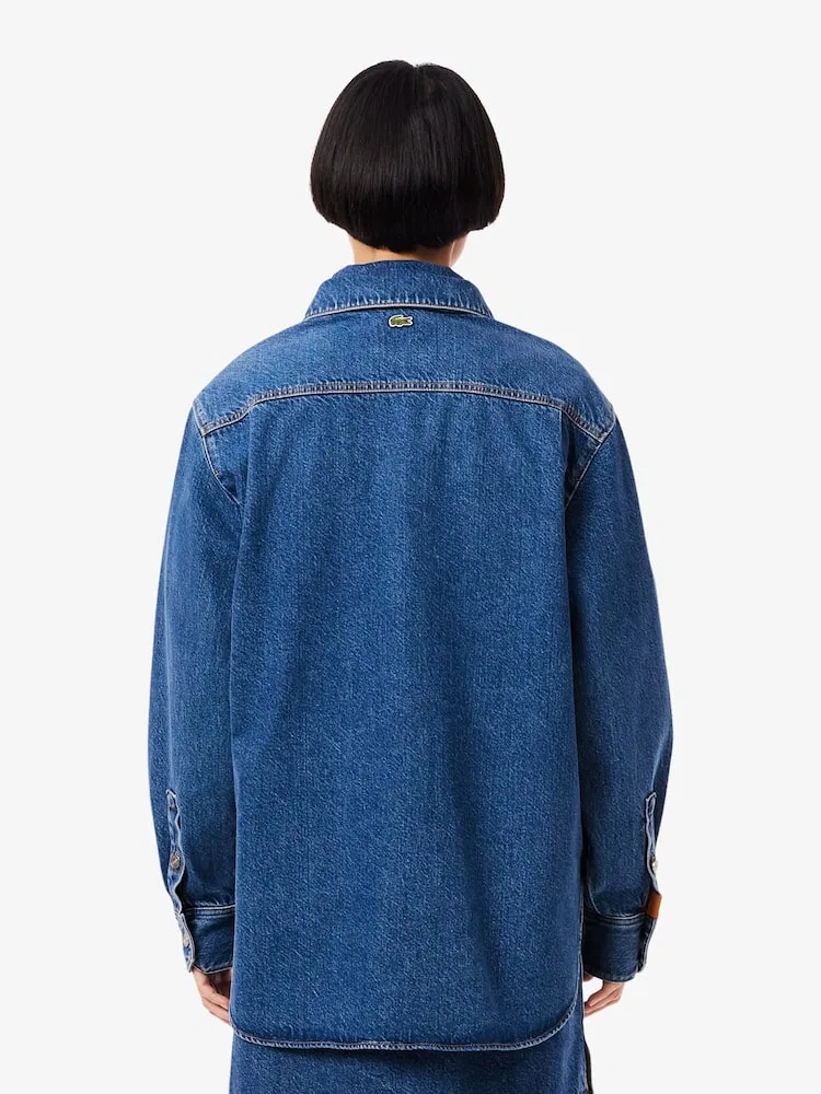 Рубашка джинсовая LACOSTE Relaxed Fit, свободного кроя, голубая — фото 3