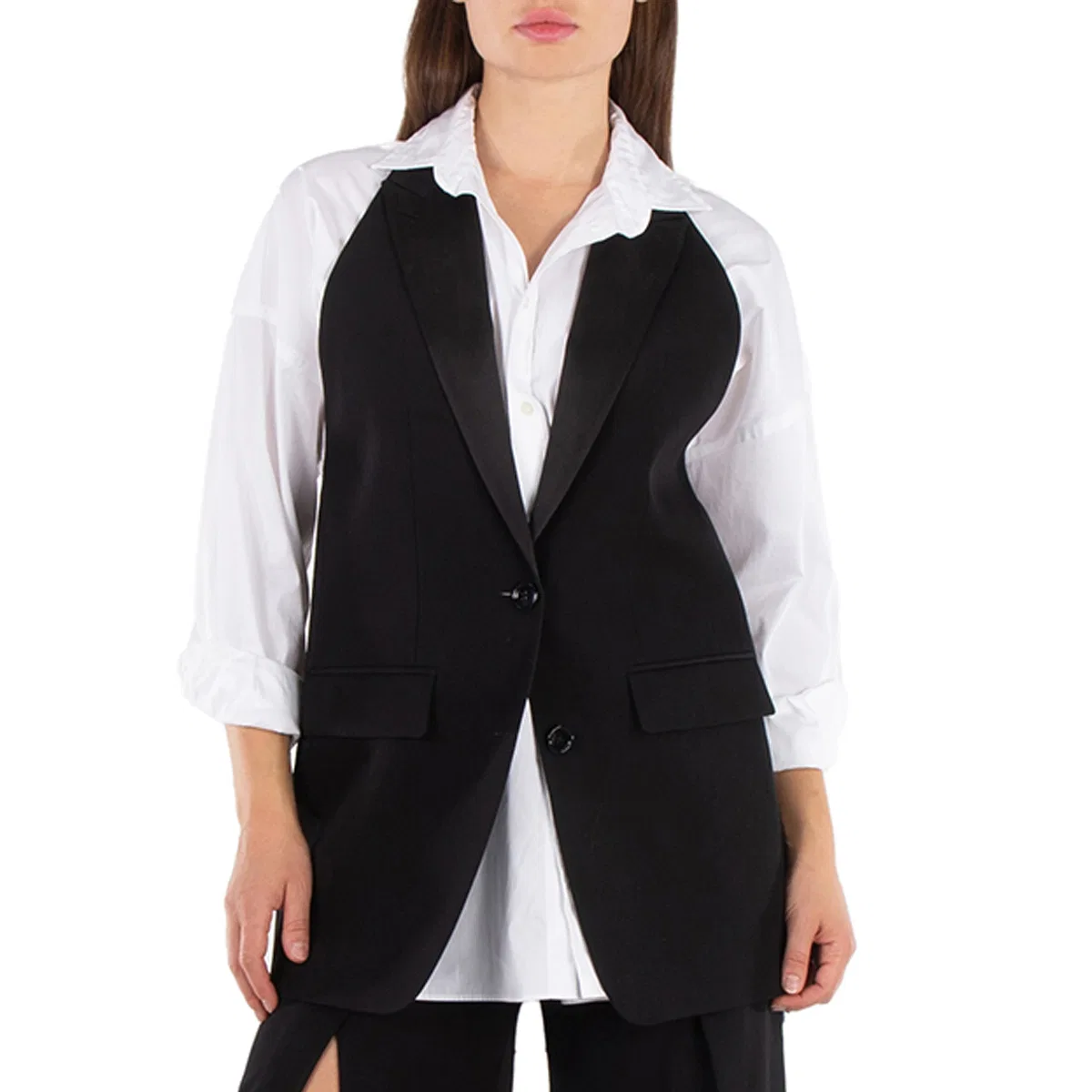 Жилет-блейзер из шерсти с атласными пиковыми лацканами Wool Tailored Blazer Vest with Satin Peak Lapels Burberry, Black