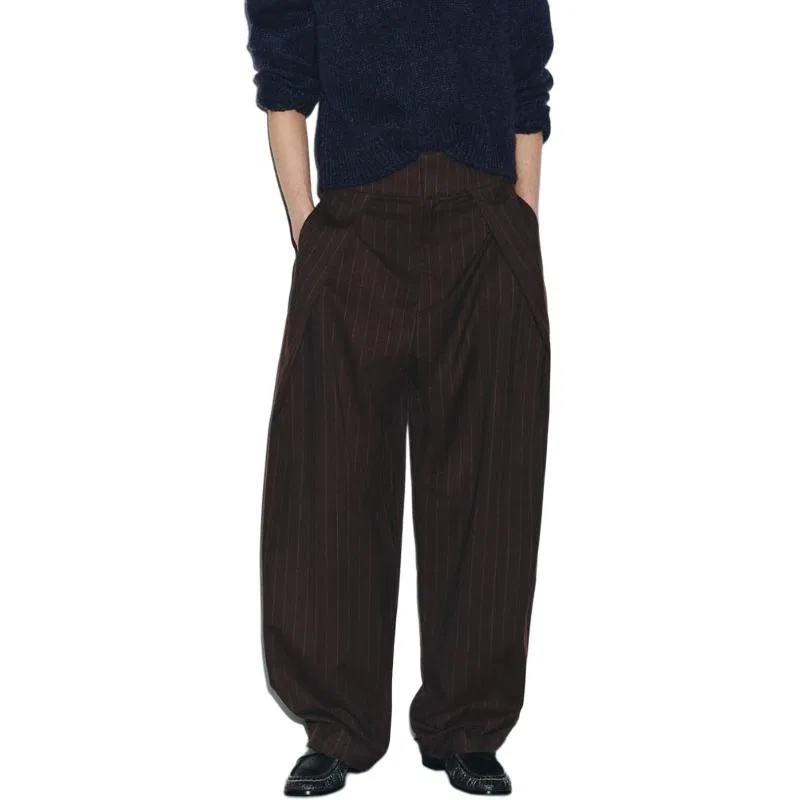 Женские брюки свободного кроя с широкой штаниной Brown ZARA, Brown — фото 4