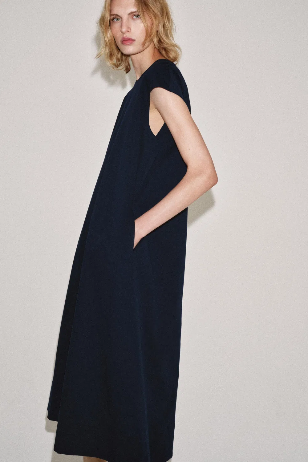 Платье-миди из поплина от ZW Collection ZARA, Navy blue — фото 3