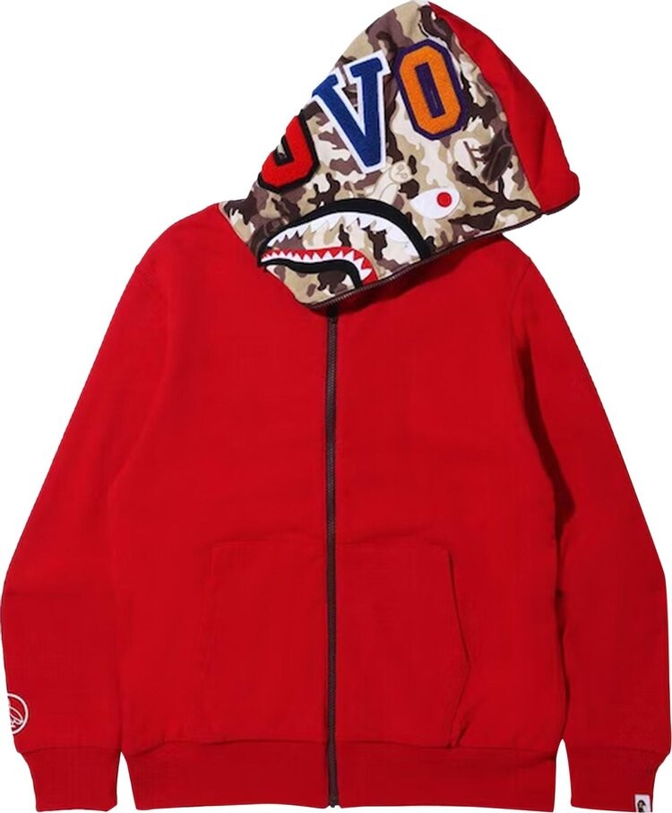 

Худи BAPE x OVO Woodland Camo Shark Reversible Full Zip Hoodie 'Red', красный