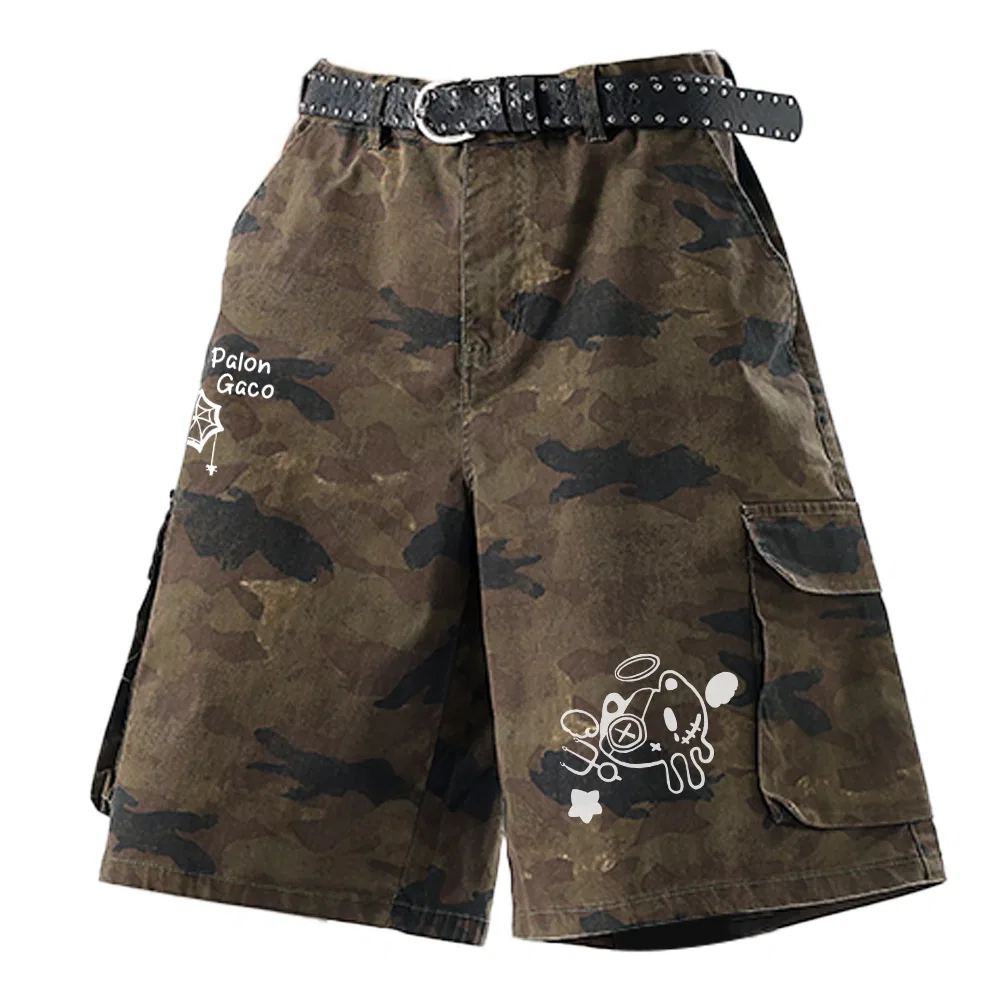Детские джинсовые шорты с камуфляжным принтом, прямого кроя, Camouflage, PAL ONGACO