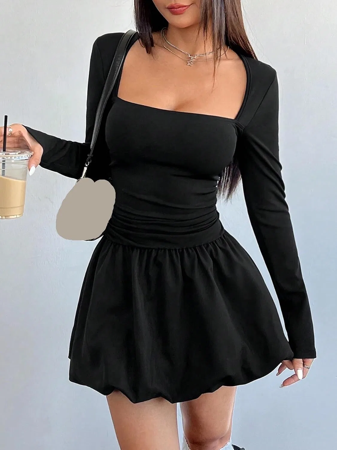 Женское A-силуэта мини-платье с открытой спиной Long Sleeve, Black — фото 4