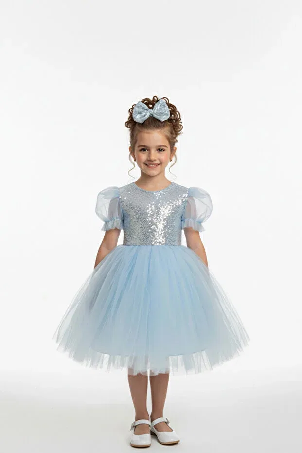 Детское платье для девочек с пайетками Balloon sleeve sequin tutu dress for girls m00751 Mnk Baby&Kids, Blue