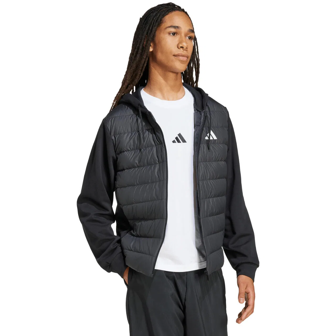 Мужская куртка с капюшоном adidas Essentials Climawarm Hybrid Down Hooded, Schwarz — фото 4
