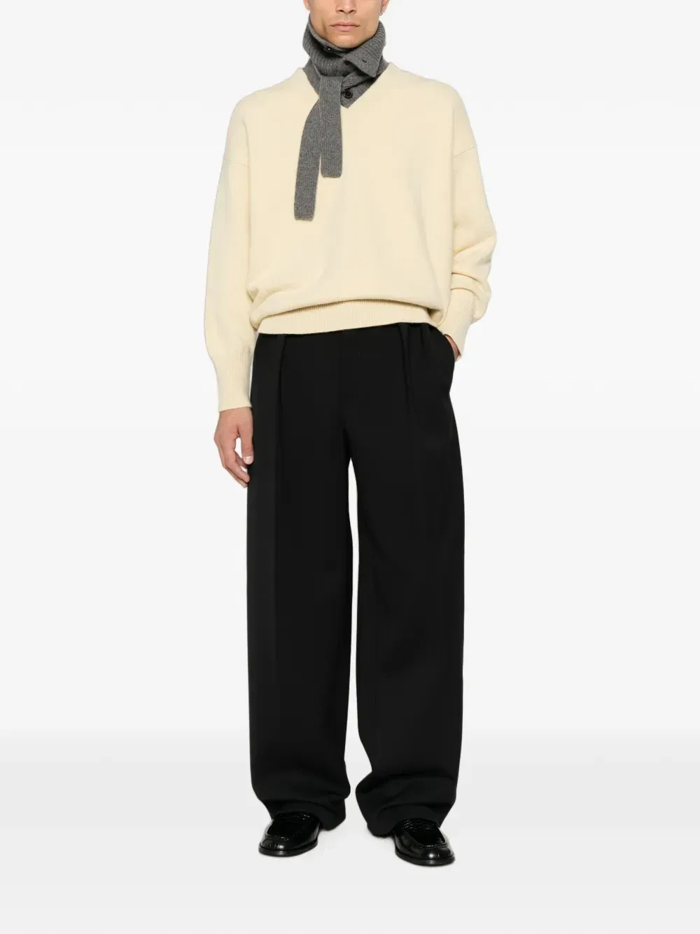 Плиссированные брюки широкого кроя JACQUEMUS, черный