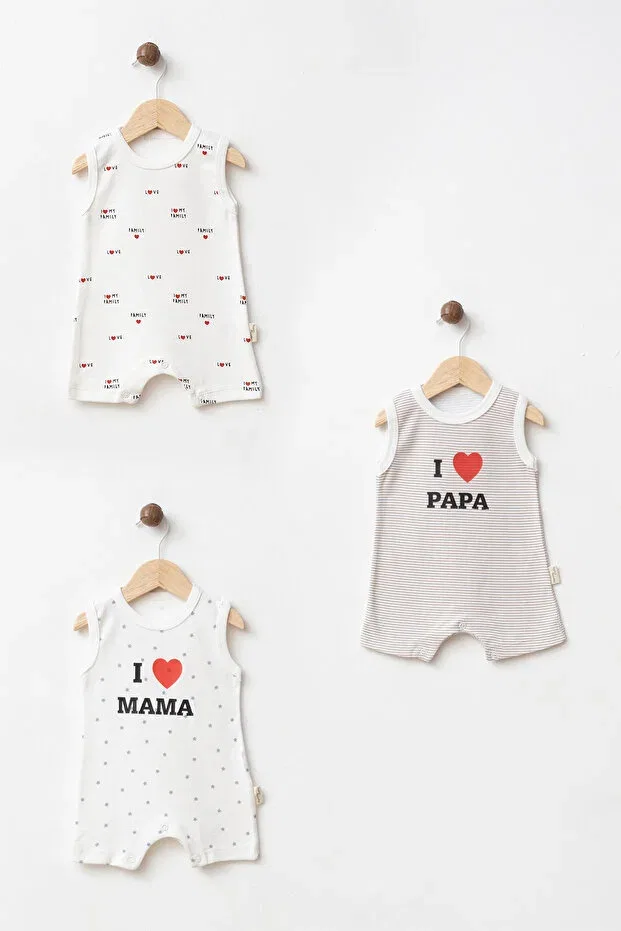 Детский комбинезон для новорожденных хлопковый 3-предметный набор Papa&Mama Embroidered Rubberized Yukobaby Bebeğiniz Için En Doğalı, Multicolor