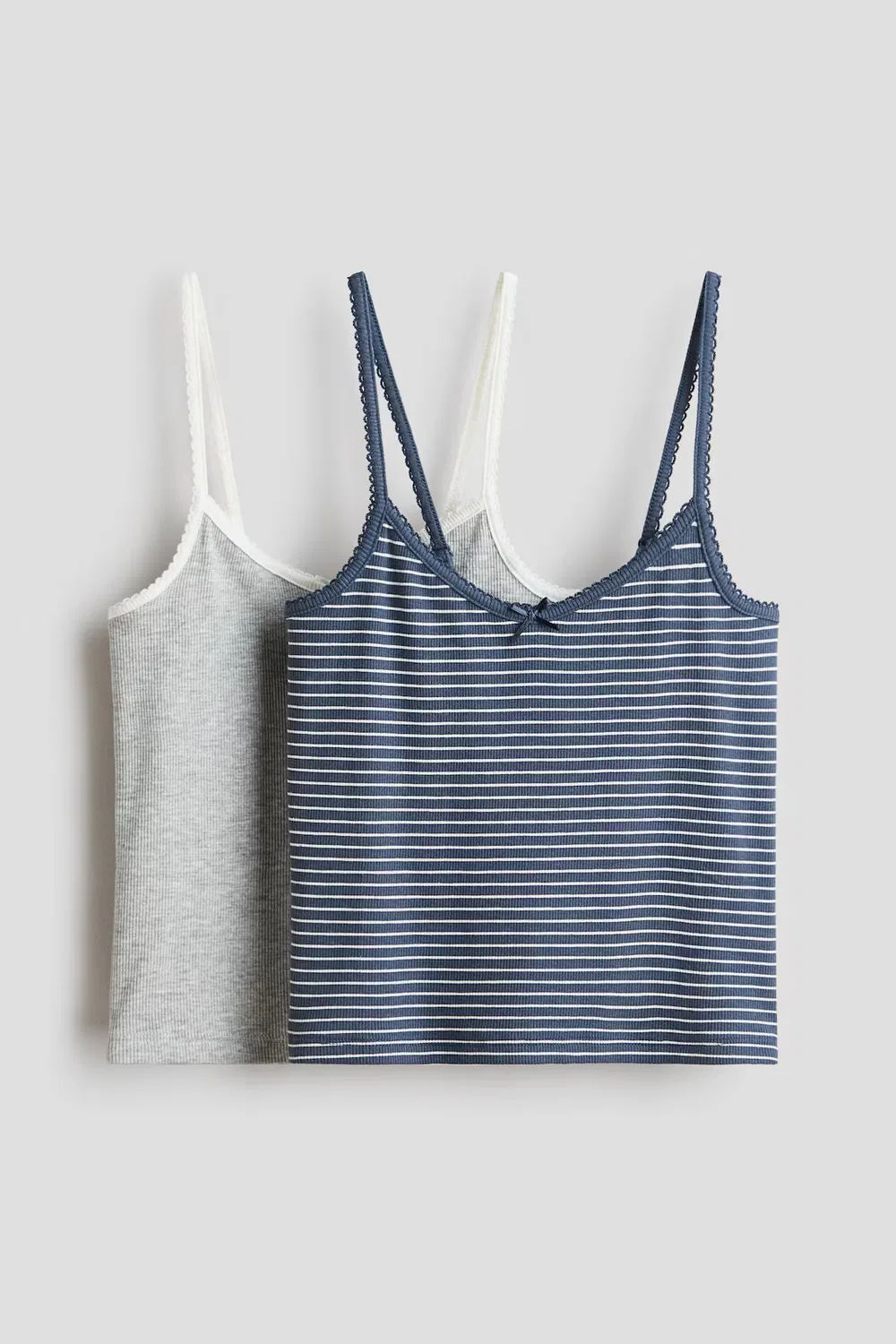 Комплект из 2 хлопковых пижамных топов H&M, Dunkles Mattblau/Gestreift