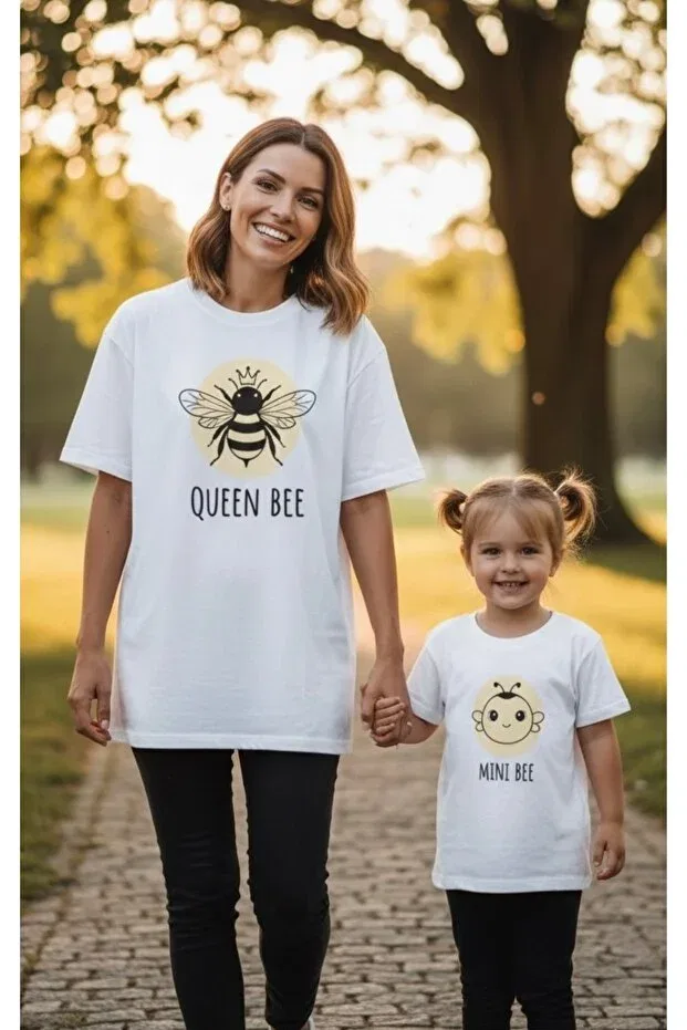 Детская футболка для девочек с принтом Bee printed mother, child combination t-shirt Tiny And Co, White