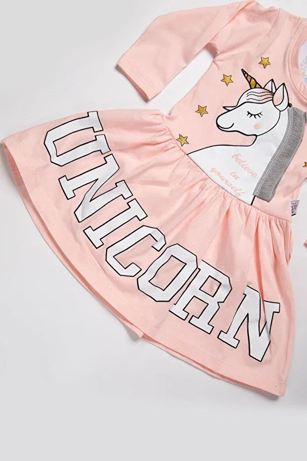 Детское платье для девочек с принтом Unicorn salmon, Mika Bebek & Çocuk, Salmon — фото 4