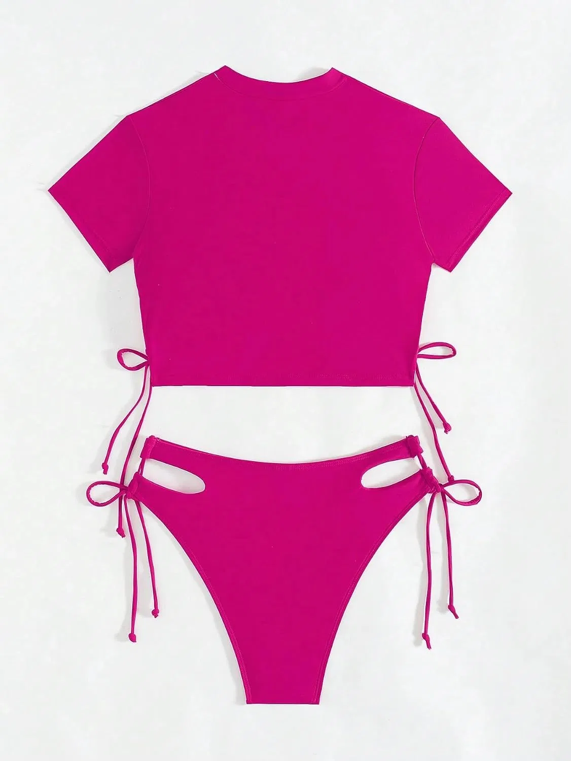 Женский бикини-сет с вырезами и высокой талией, Hot Pink — фото 3