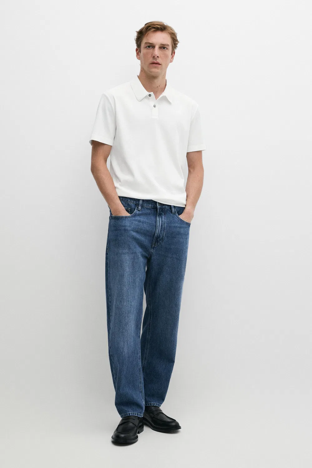 Поло Massimo Dutti 100% Cotton Short Sleeve Shirt, белый — фото 3