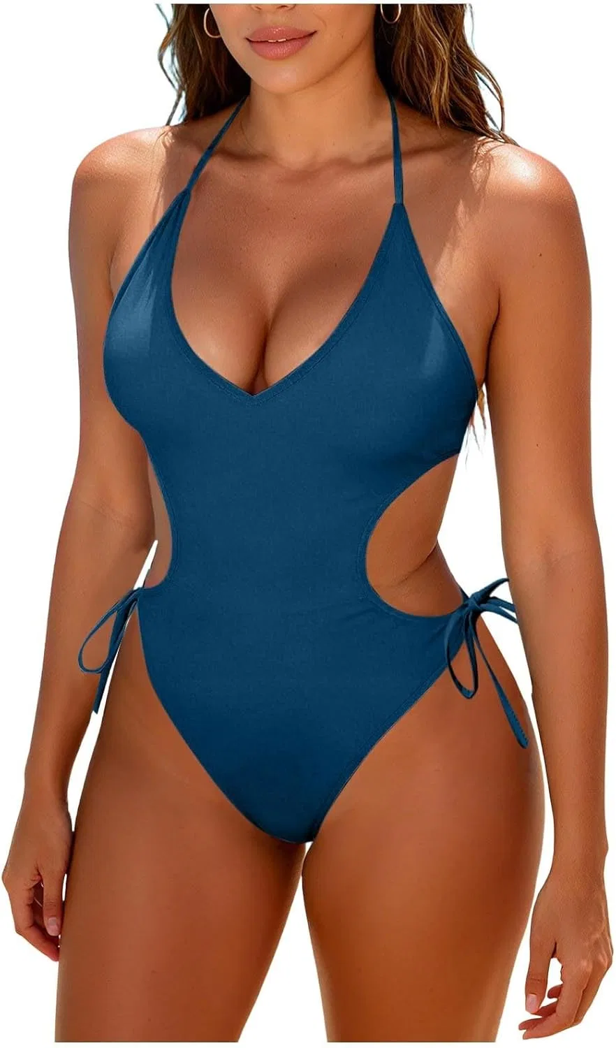 Женский монокини с вырезами и завязками, Quick Dry, Blue