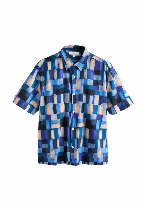 Рубашка с принтом Regular fit short sleeve shirt Next patchwork, синий