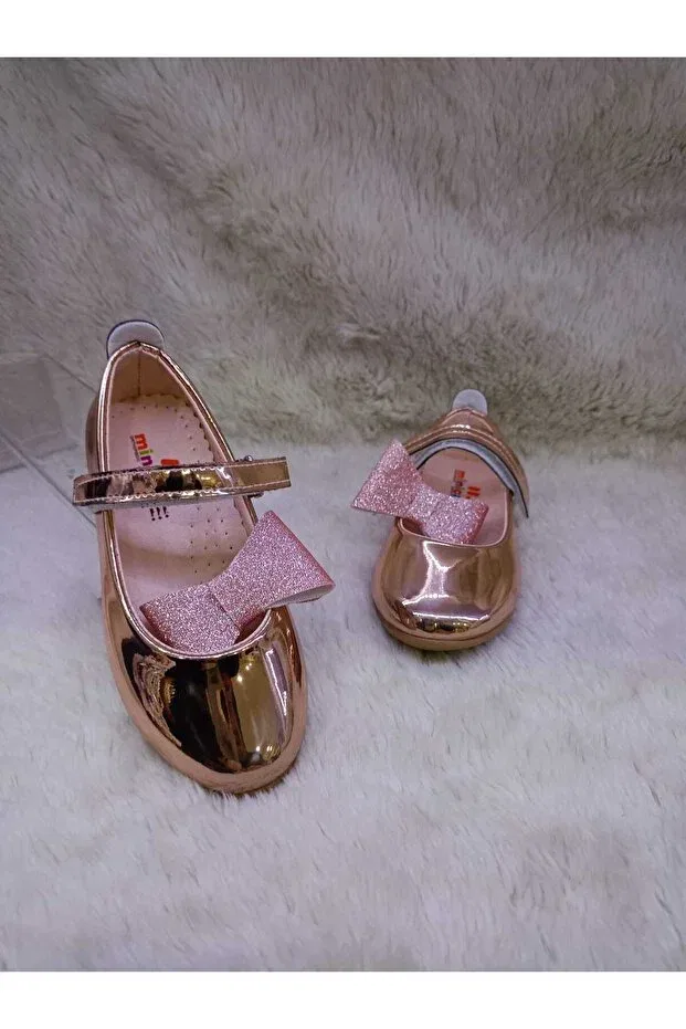 Детские балетки для девочек с блестящим покрытием Özgür Kids, Rose Bronze — фото 2