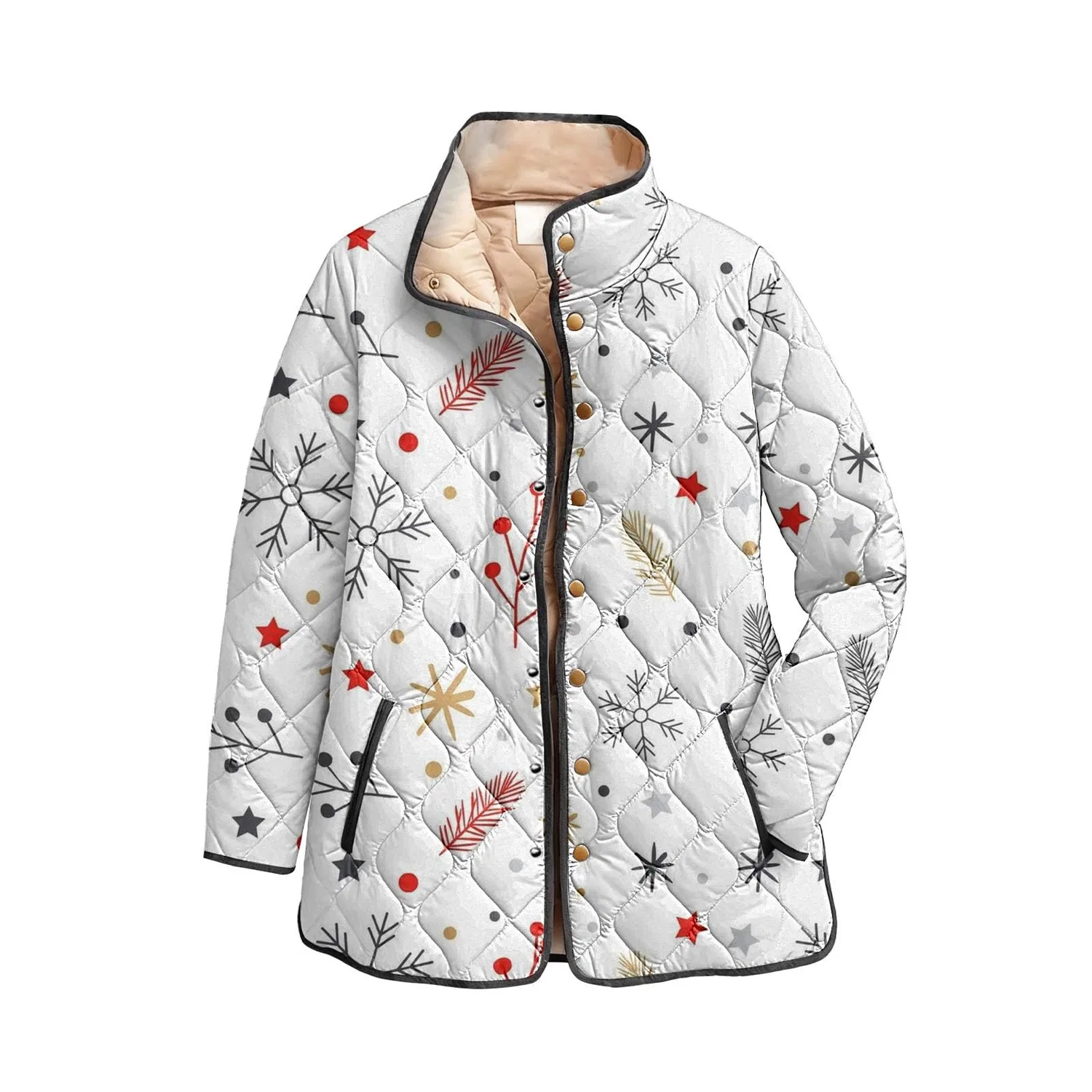 Женское утепленное пальто с рождественским принтом Christmas Printed Quilted Jacket, 1-bianco