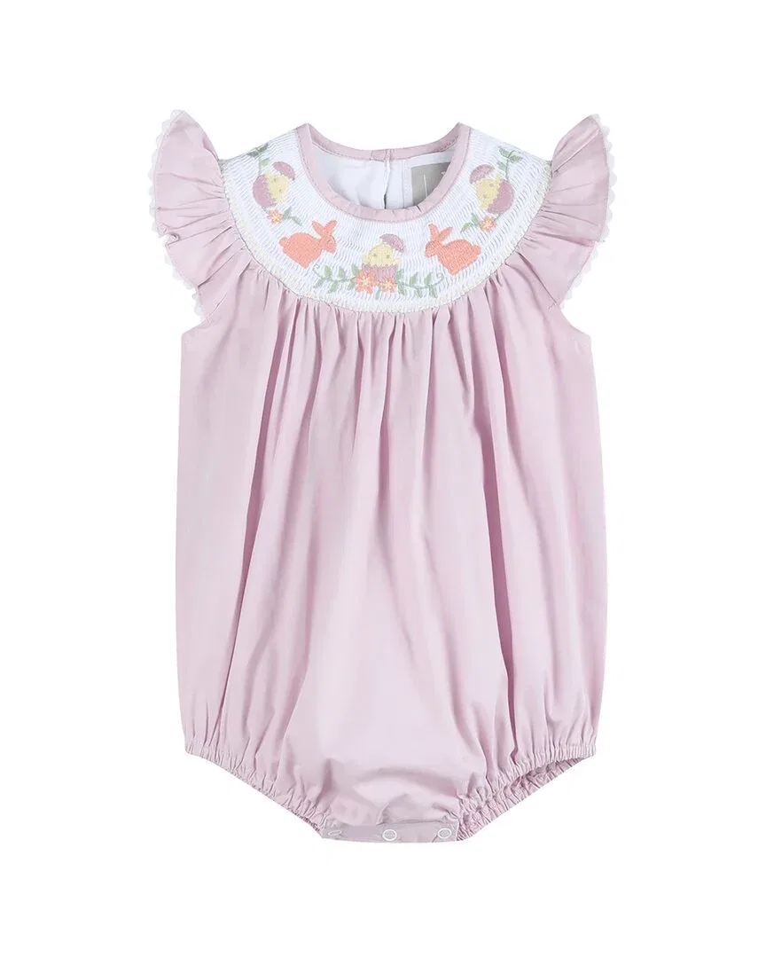 Детский боди-комбинезон для девочек с коротким рукавом и вышивкой Lil Cactus Easter Smocked Flutter, фиолетовый