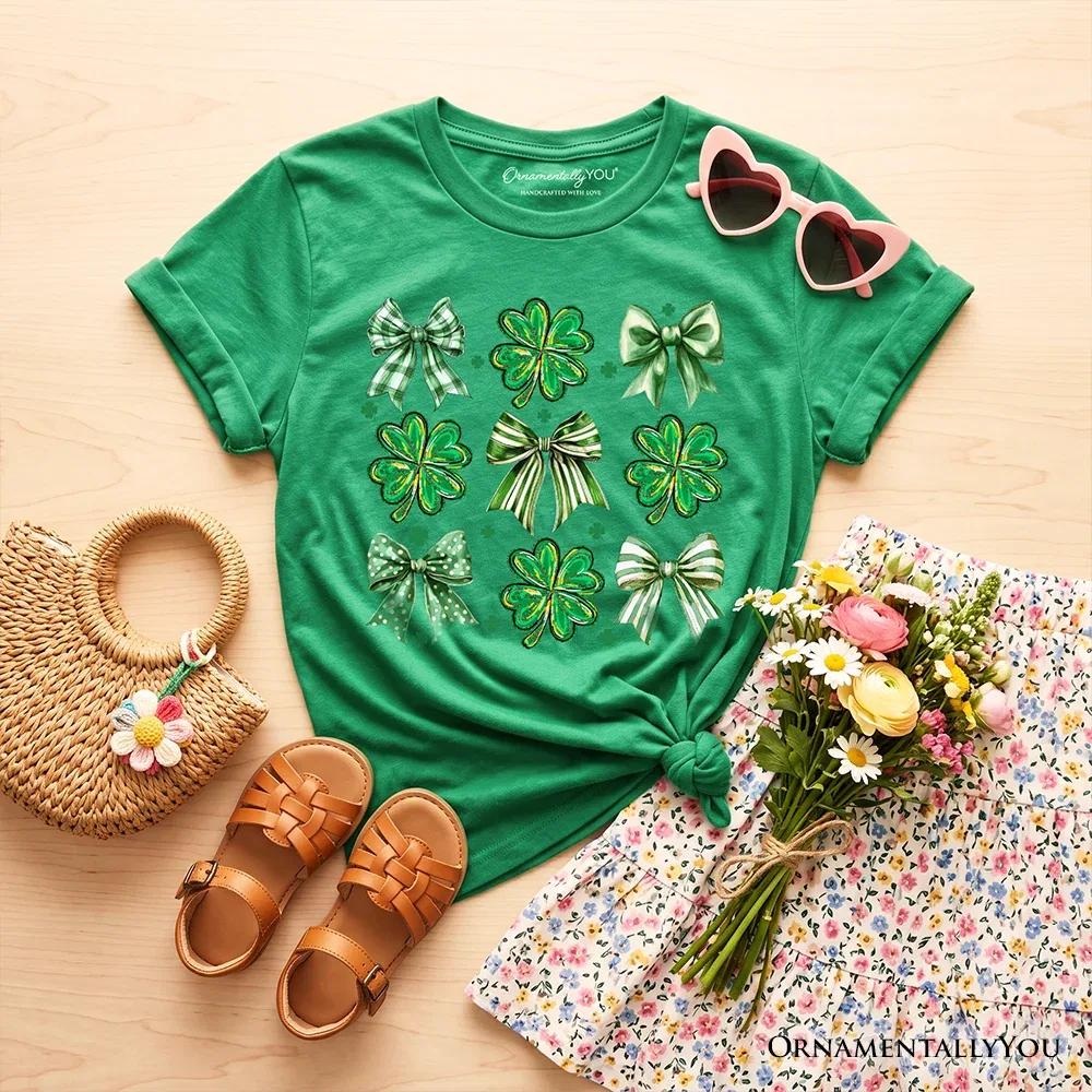 Детская футболка с принтом Lucky Clover Bows OrnamentallyYou, Irish Green