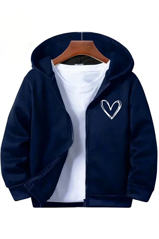 Детский кардиган на молнии с принтом Kalp Minimal Cotton Children's Zippered Cardigan Coolart, Navy Blue