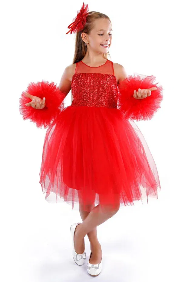 Детское платье для девочек с пайетками Cantoy, Red