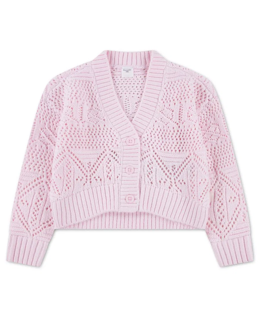 Кардиган с пуговицами и ажурным узором, модель Pointelle Tie-Front abercrombie kids, Light Pastel Pink
