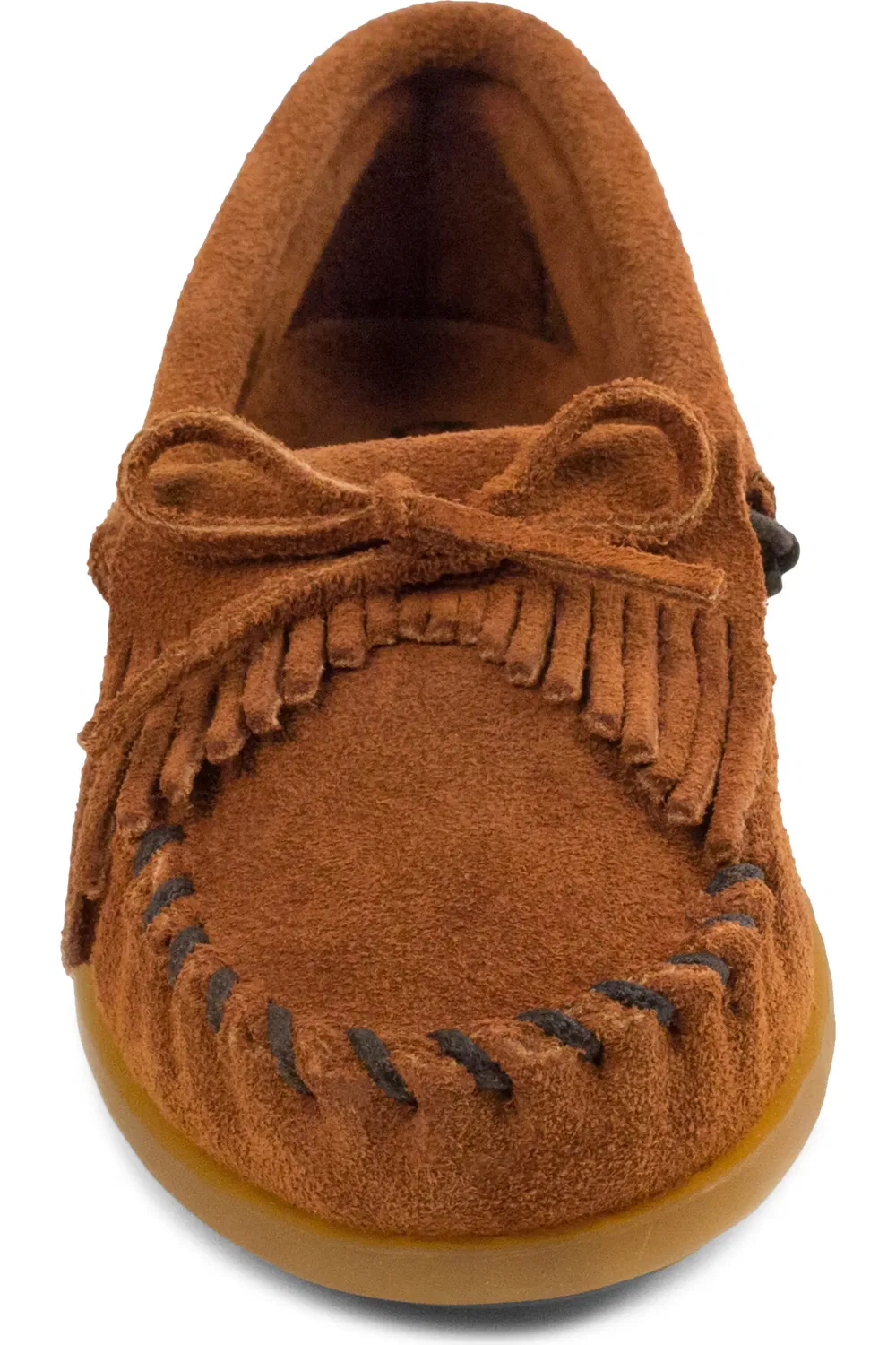 Детские мокасины с бахромой и отстрочкой Kilty Driving Shoe Minnetonka, коричневый — фото 3