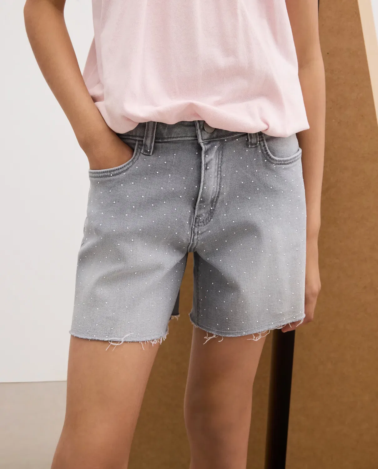 Детские шорты для девочек джинсовые со стразами Kids El Corte Inglés, Gris Claro Denim — фото 4