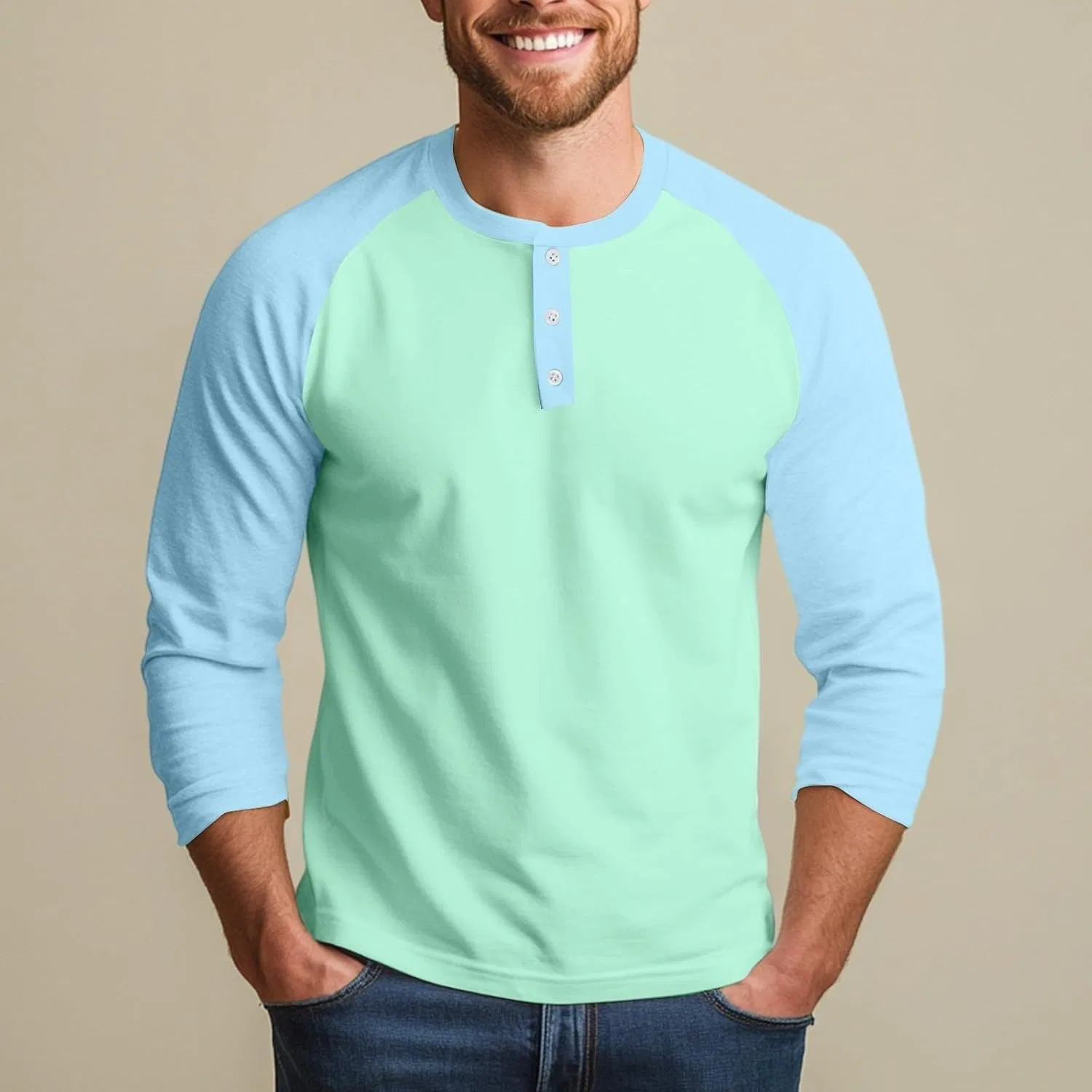 Мужская бейсбольная футболка с рукавом 3/4 Raglan, Mint Green — фото 2