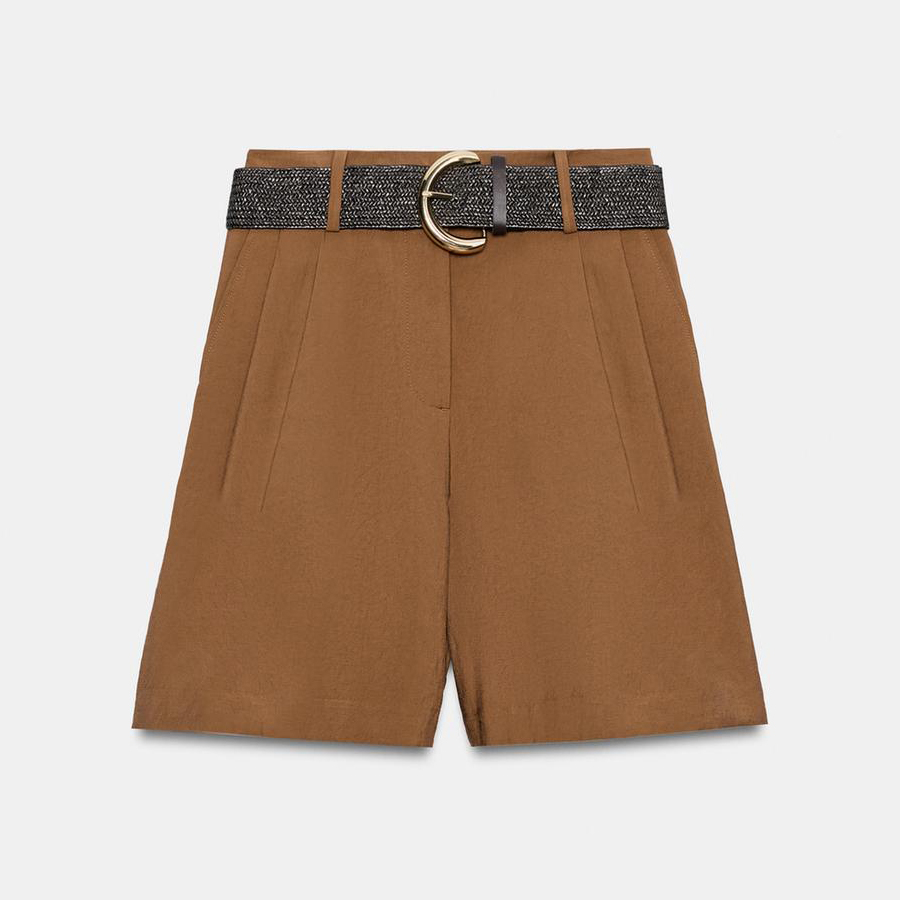 Шорты Zara Darted Bermuda With Belt, светло-коричневый