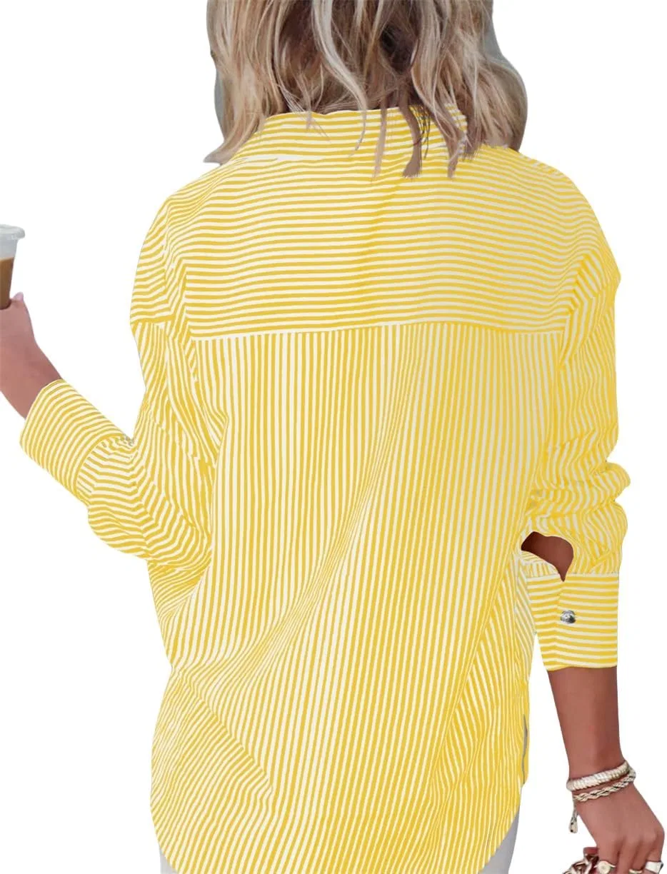 Женская свободная рубашка с полосками Generic, Yellow — фото 2
