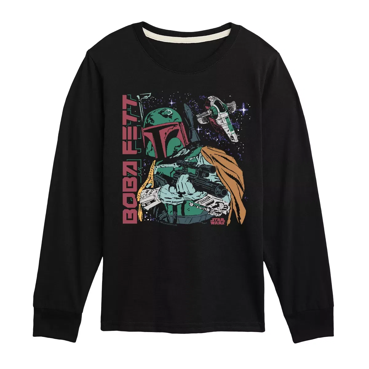 Детский лонгслив с принтом Star Wars Boba Fett Illustration, Star Wars, Black