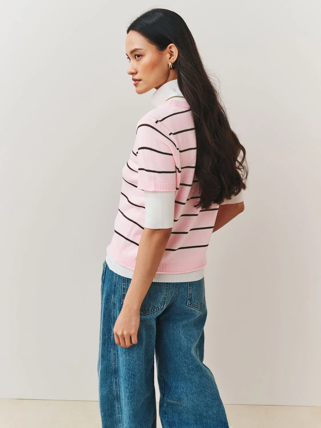 Футболка с круглым вырезом из льняной смеси, Light Pink Stripe Next — фото 3