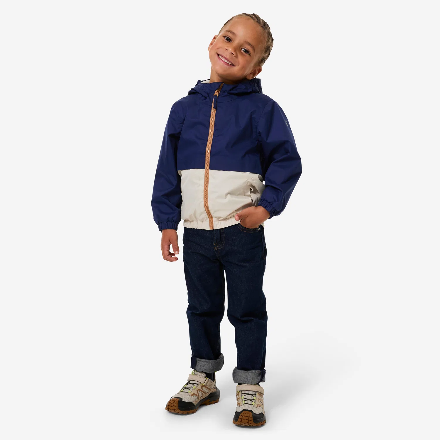 Детская водонепроницаемая куртка MH500 Quechua, Navyblau Leinenbeige — фото 2